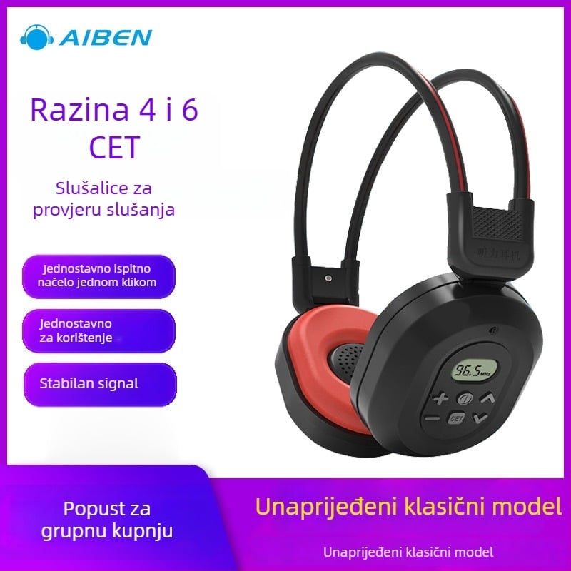 C-200A Bežične FM slušalice za sveučilišni engleski CET-4/6 ispit, raspon frekvencija 50–108 Hz, impedance 32 Ω, osjetljivost 108 dB/mW, 3,5 mm priključak