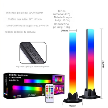 RGB stolna rasvjeta sa zvučnim senzorom, za gaming, USB napajanje, 5V, inteligentno upravljanje