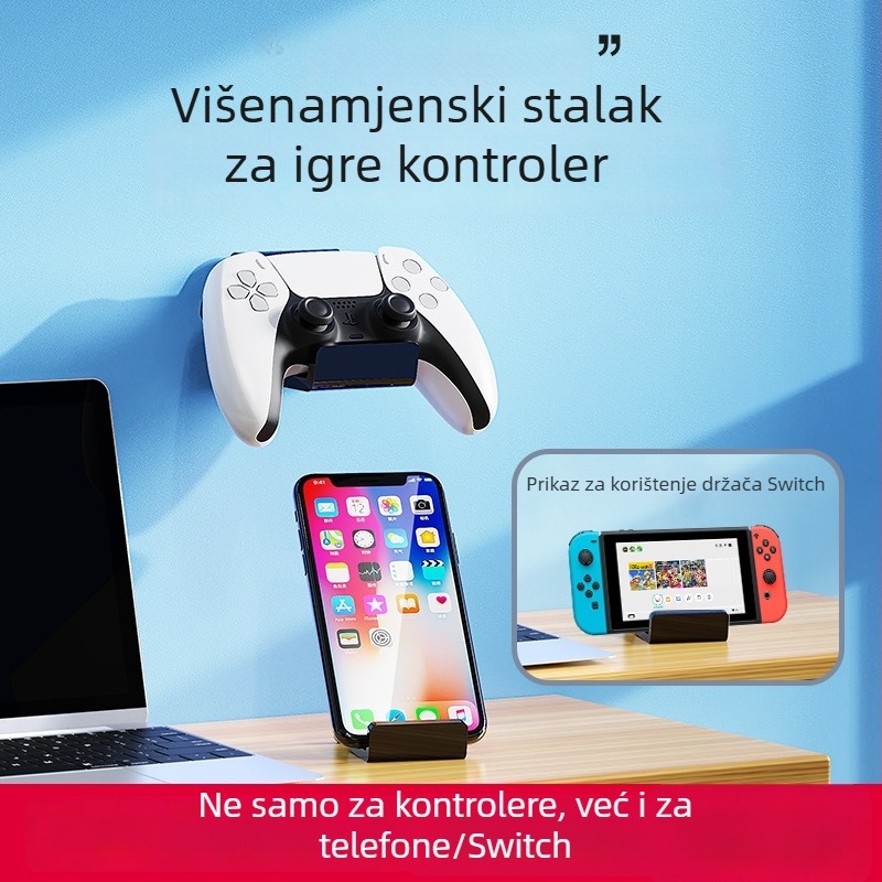 Akril zidni držač za kontrolere i slušalice, bez bušenja, 1 razina, pogodan za PS5, Switch i druge gaming konzole