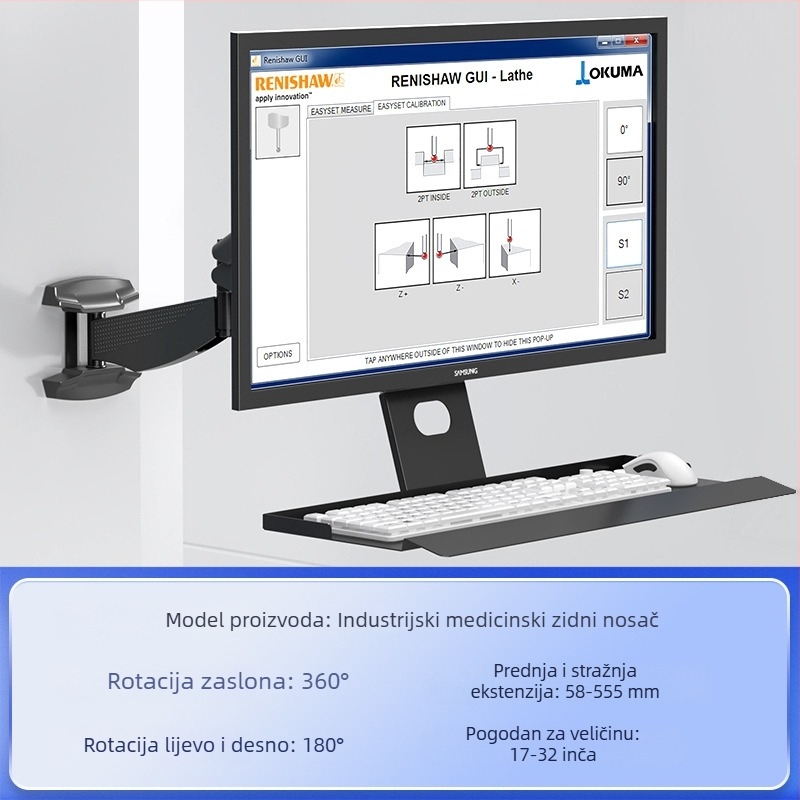 Držač monitora za industrijsku opremu, zidni nosač s podizanjem teleskopskim LCD nosačem i držačem za tipkovnicu; Materijal: hladno valjani čelik; Marka: Zhiercheng; Model: Idstp02G; Težina: 10 kg