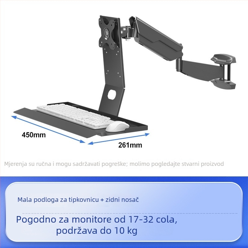 Držač monitora za industrijsku opremu, zidni nosač s podizanjem teleskopskim LCD nosačem i držačem za tipkovnicu; Materijal: hladno valjani čelik; Marka: Zhiercheng; Model: Idstp02G; Težina: 10 kg