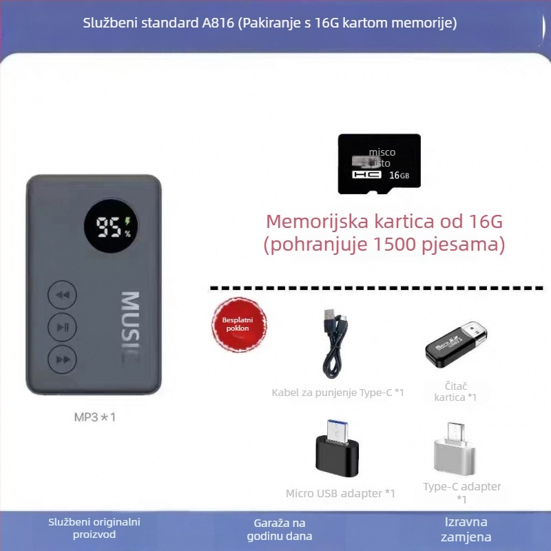 Prijenosni Bluetooth MP3 player s utorom za karticu, Model 816, Broj proizvoda GC2ddeJk, 1-godišnja garancija