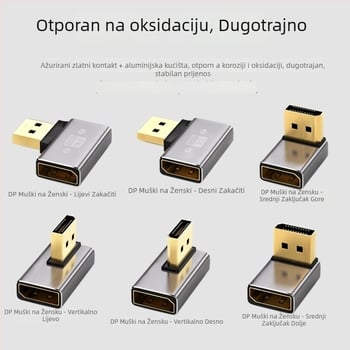 DP koljeno adapter DP–DP 90°, 8K60Hz, bakreno jezgro
