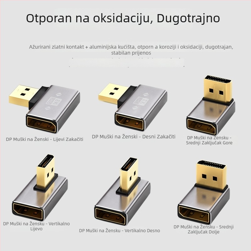 DP koljeno adapter DP–DP 90°, 8K60Hz, bakreno jezgro