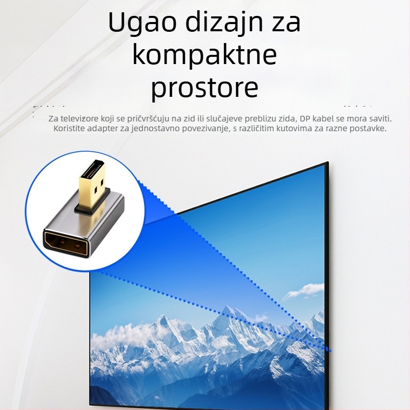 DP koljeno adapter DP–DP 90°, 8K60Hz, bakreno jezgro