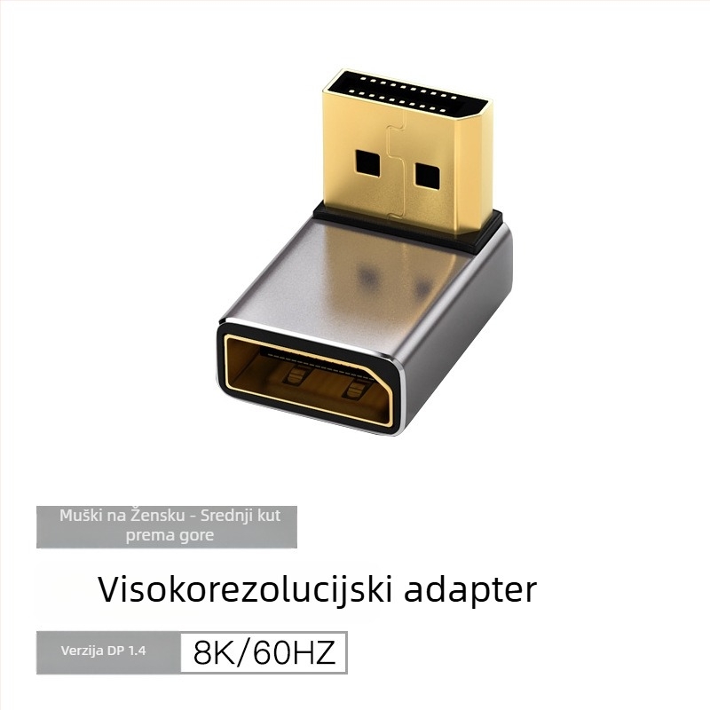 DP koljeno adapter DP–DP 90°, 8K60Hz, bakreno jezgro