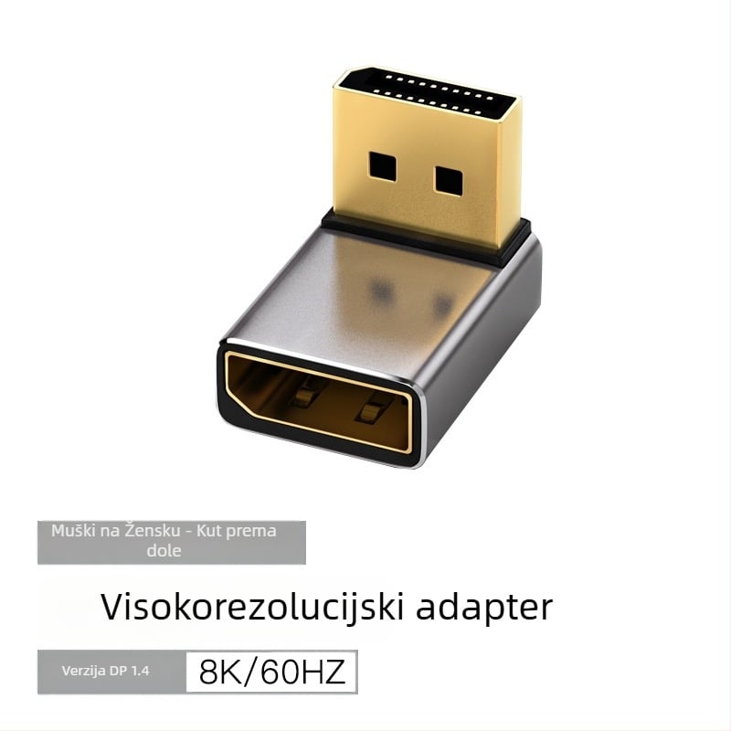 DP koljeno adapter DP–DP 90°, 8K60Hz, bakreno jezgro
