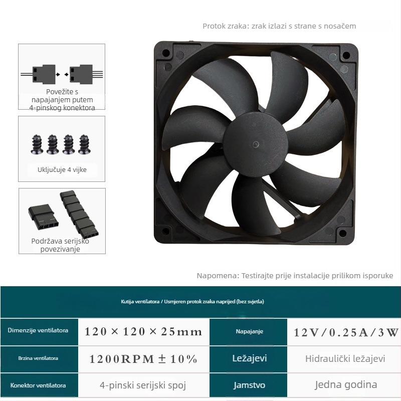 Ventilator za hlađenje prijenosnog računala s RGB osvjetljenjem, za kućište, zračno hlađenje