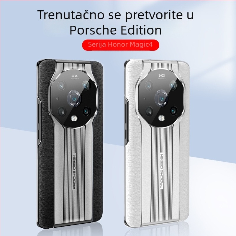 Za Honor Magic4 Pro: kožna stražnja maska s punom zaštitom objektiva, otporna na padove, ručno izrađeno, Porsche stil