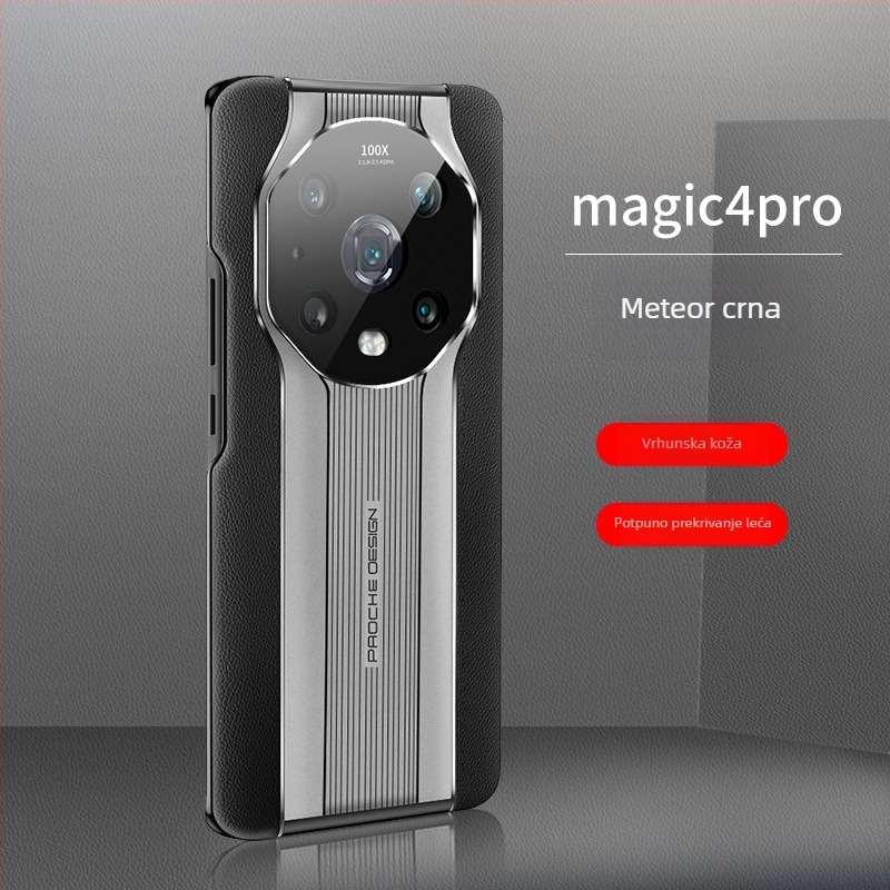 Za Honor Magic4 Pro: kožna stražnja maska s punom zaštitom objektiva, otporna na padove, ručno izrađeno, Porsche stil