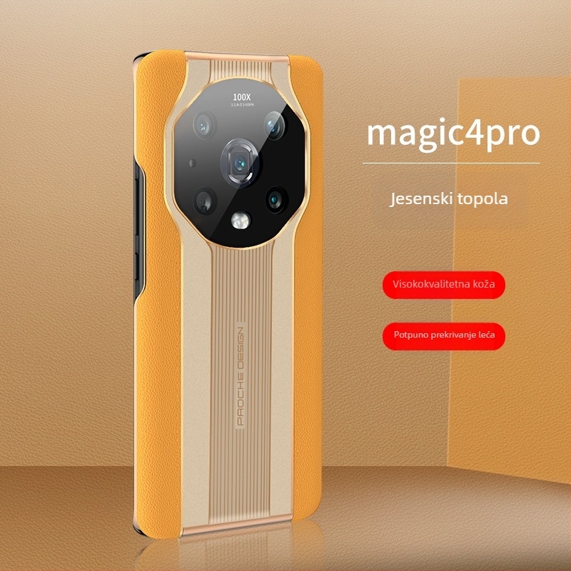 Za Honor Magic4 Pro: kožna stražnja maska s punom zaštitom objektiva, otporna na padove, ručno izrađeno, Porsche stil