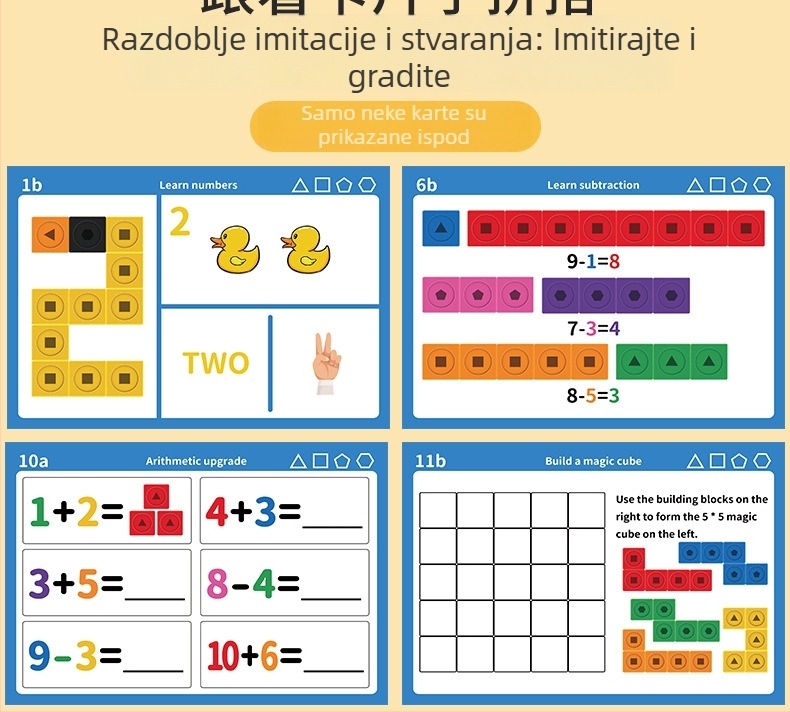 Razdvojno-sklopivi kućni blokovi s grafičkim spojnim pločicama — 3D građevinske igračке za ranu matematiku, materijal TPE