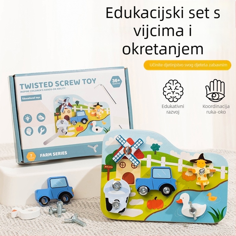 Obrazovna drvena igra blokova i kartica za slaganje riječi za djecu 4–6 godina, javorovo drvo, 0–38 komada, u šarenoj kutiji