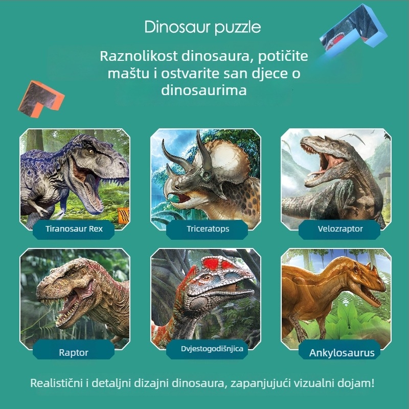 Dinosaurus 3D plastični puzzle blokovi – DIY, za djecu 7–14 godina