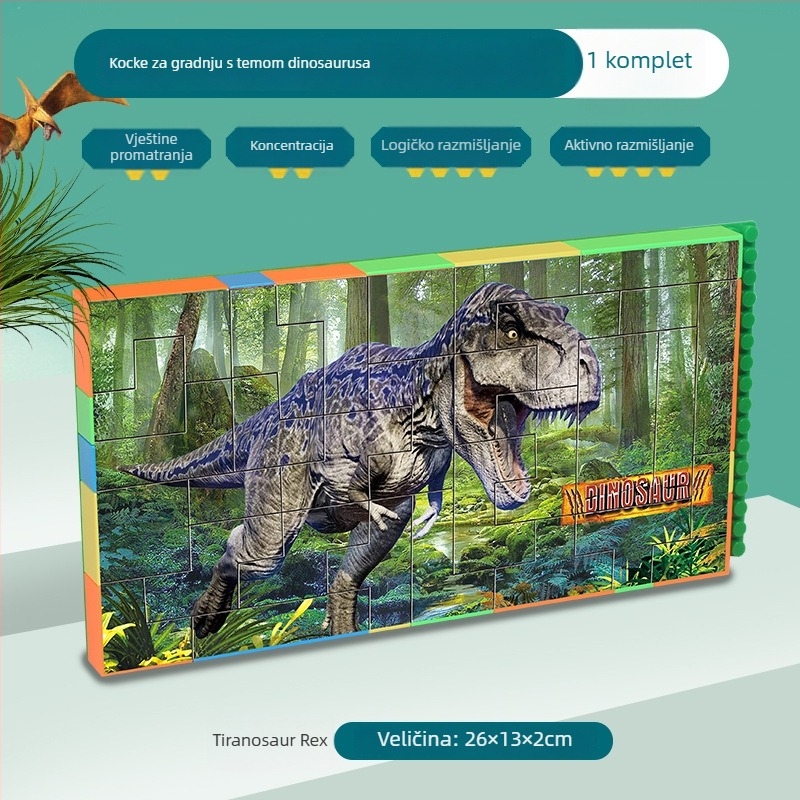Dinosaurus 3D plastični puzzle blokovi – DIY, za djecu 7–14 godina