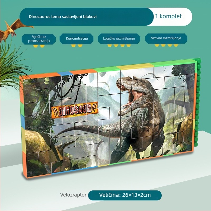 Dinosaurus 3D plastični puzzle blokovi – DIY, za djecu 7–14 godina
