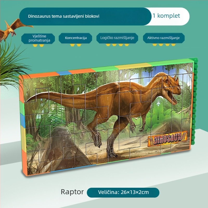Dinosaurus 3D plastični puzzle blokovi – DIY, za djecu 7–14 godina