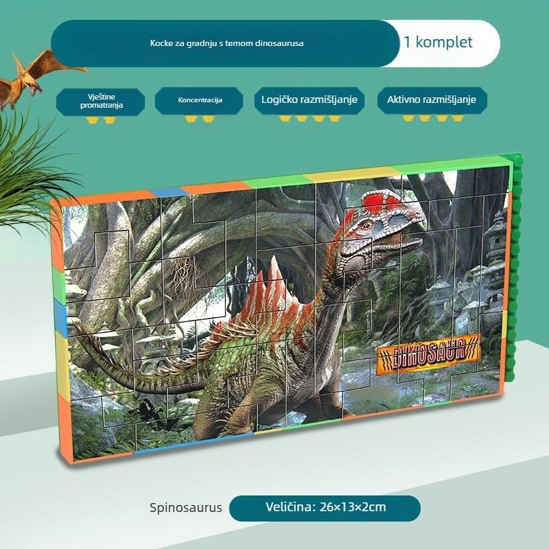 Dinosaurus 3D plastični puzzle blokovi – DIY, za djecu 7–14 godina