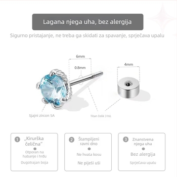 Naušnice od mesinga s kubičnim cirkonijem — oblici srce, zvijezda, list, kap, kruna; uho post od nehrđajućeg čelika; unisex