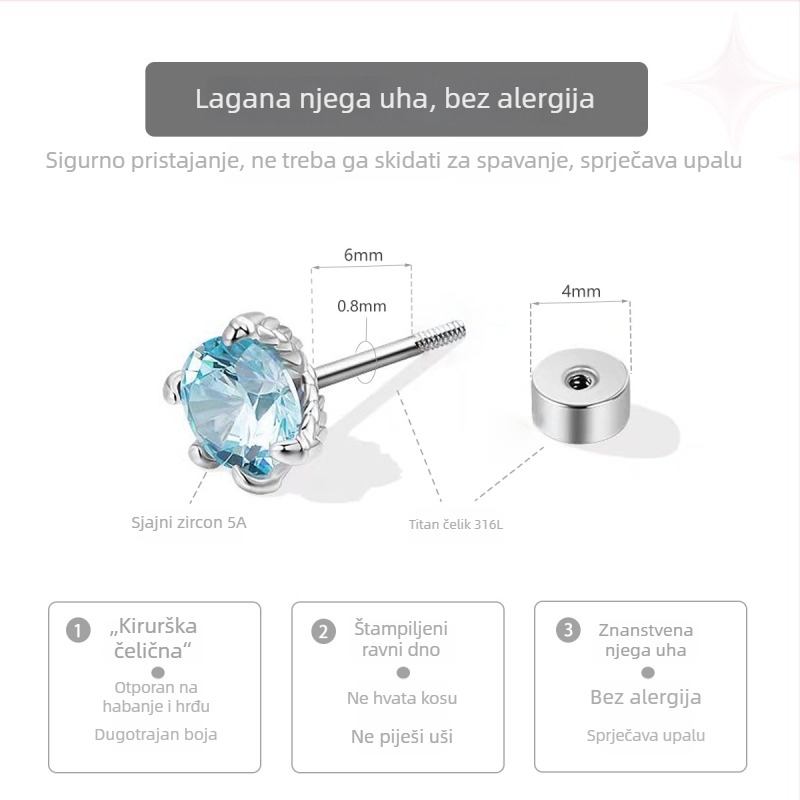 Naušnice od mesinga s kubičnim cirkonijem — oblici srce, zvijezda, list, kap, kruna; uho post od nehrđajućeg čelika; unisex