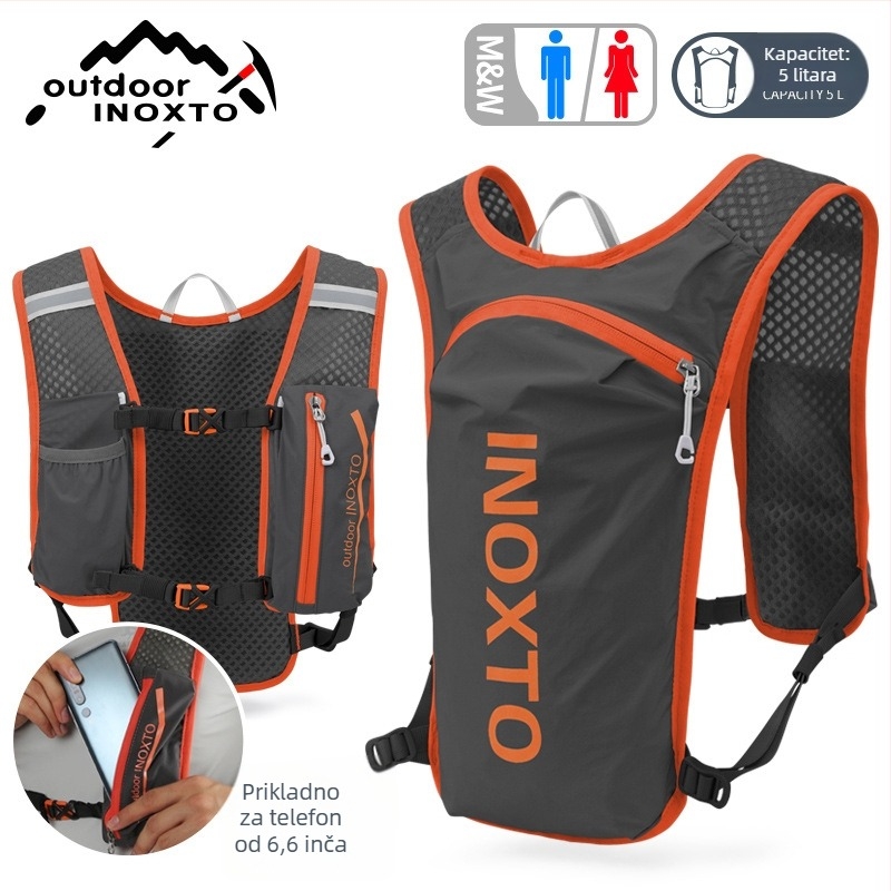 Sportski ruksak za trčanje i planinarenje s 5L hidracijskim spremnikom, najlon materijal, unisex dizajn, jastučićasti rameni pojasevi, model 591