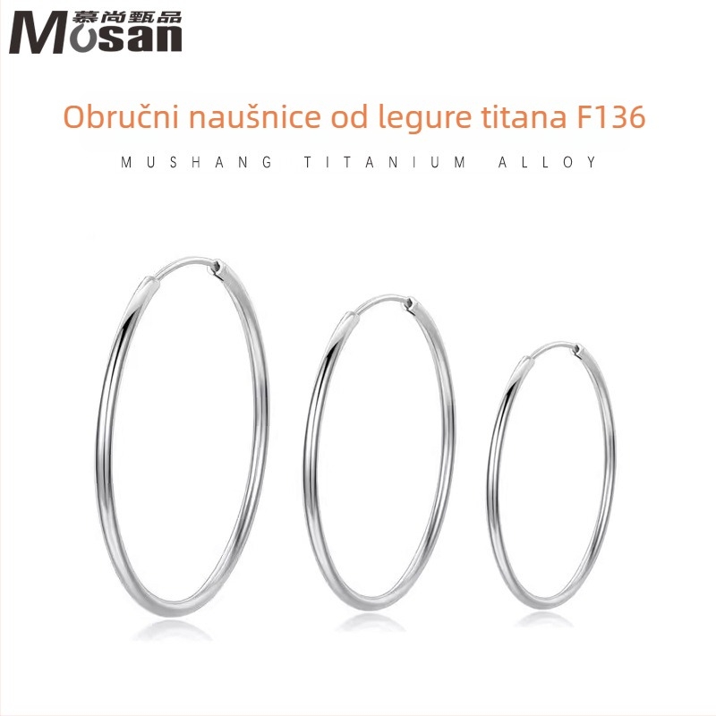 F136 Titanijeva legura – jednostavne kružne naušnice za žene – suptilan luksuz, elegantan stil, G23 titan oversized piercing naušnice