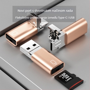 TF čitač kartica 2 u 1 s USB, Type-C i Lightning sučeljima za mobitele i tablete