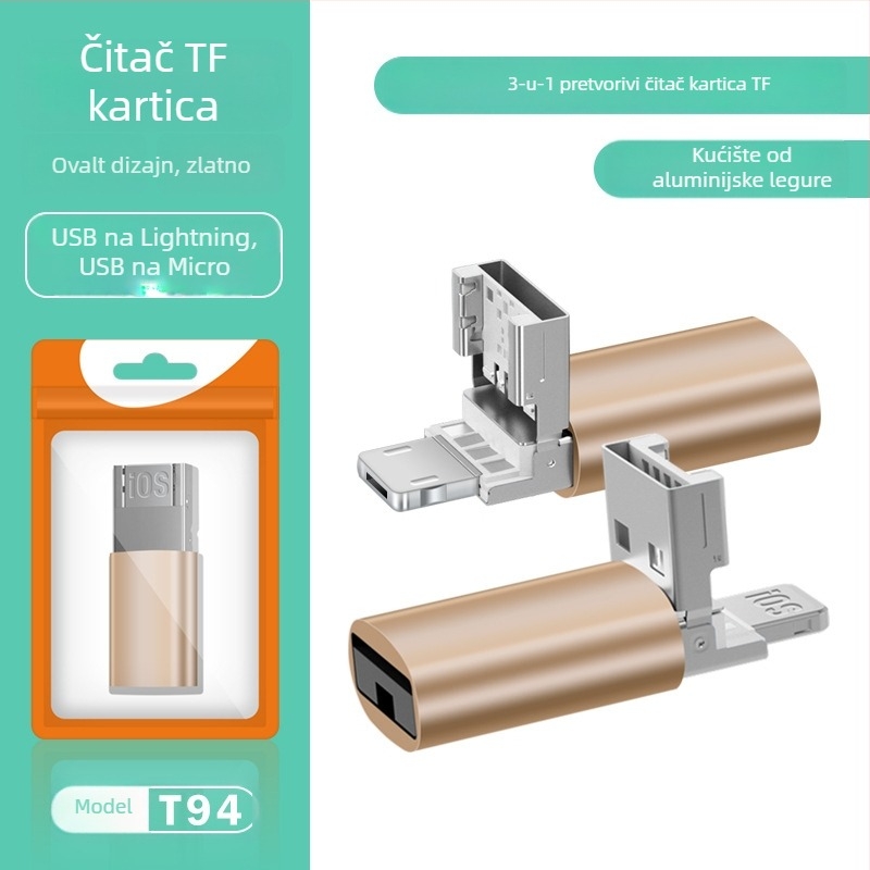 Dvostruki čitač kartica USB 2.0, podrška TF kartici, metalno kućište, za mobitele i računala