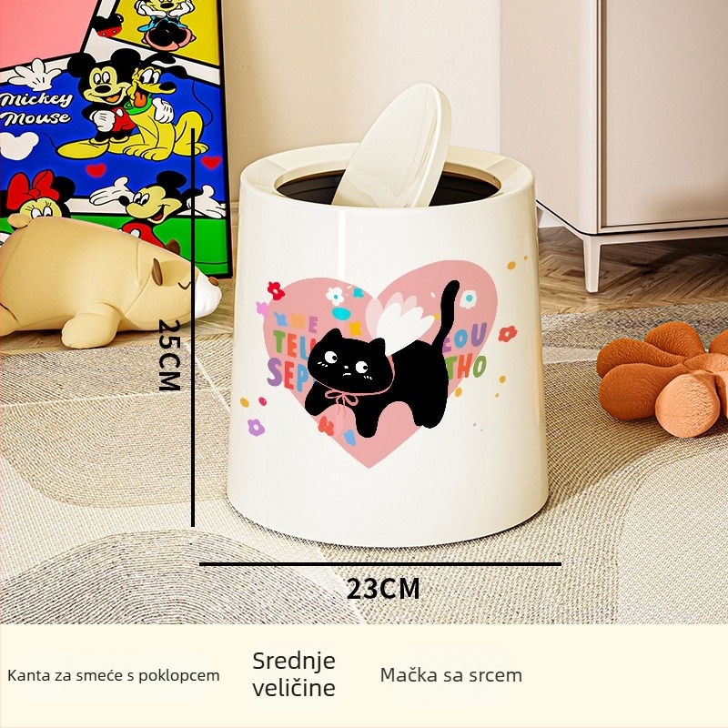 Plastični koš za smeće u bačvastom obliku, kapacitet 12 L+, kućna upotreba, otvaranje pritiskanjem