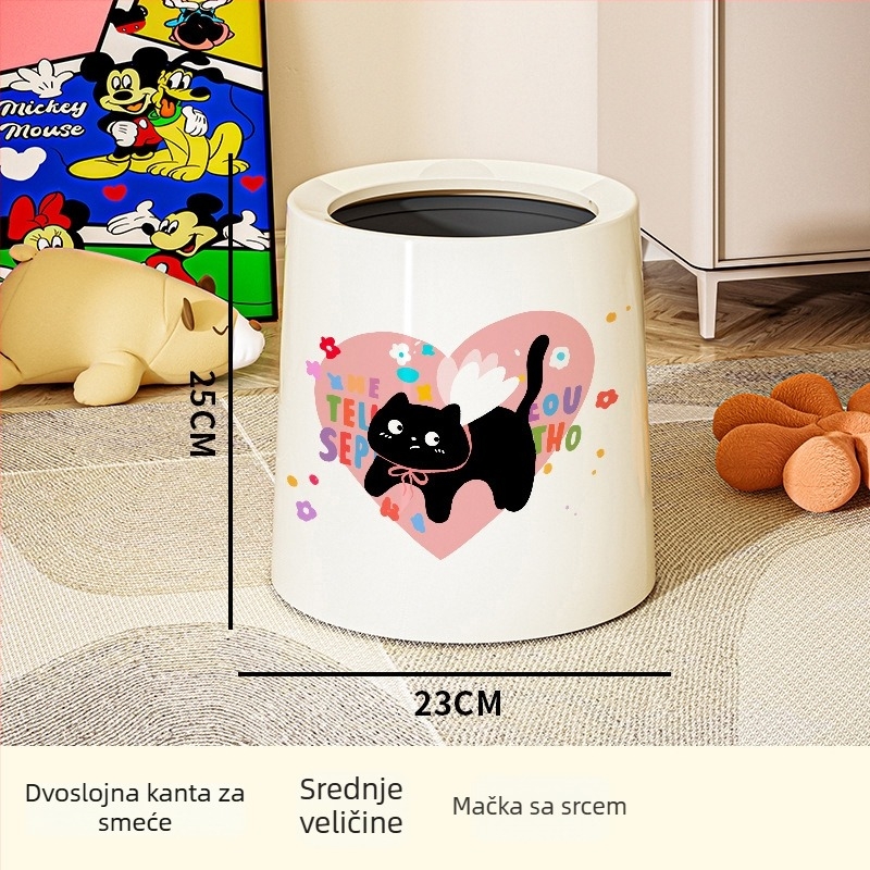 Plastični koš za smeće u bačvastom obliku, kapacitet 12 L+, kućna upotreba, otvaranje pritiskanjem
