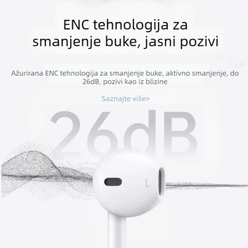 In-ear slušalice s Type-C priključkom, žične, pokretna zavojnica, duljina kabela 1,2 m, osjetljivost 110 dB