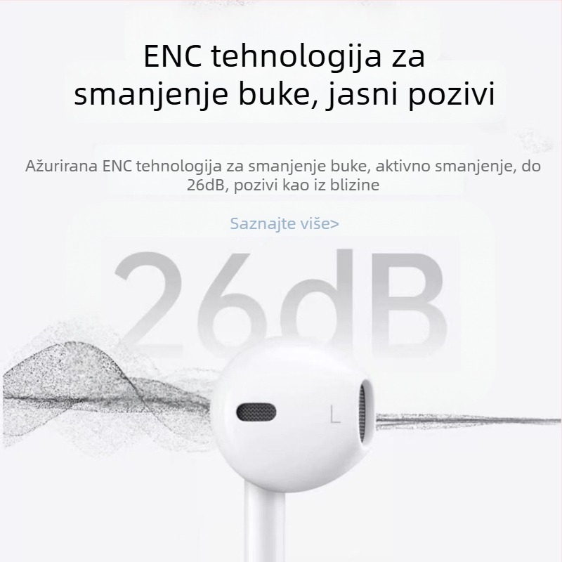 In-ear slušalice s Type-C priključkom, žične, pokretna zavojnica, duljina kabela 1,2 m, osjetljivost 110 dB