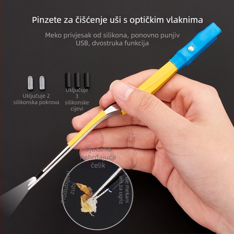 Shunwanjia svjetleća žlica za uho s vizualnim endoskopom, USB punjenje, nehrđajući čelik