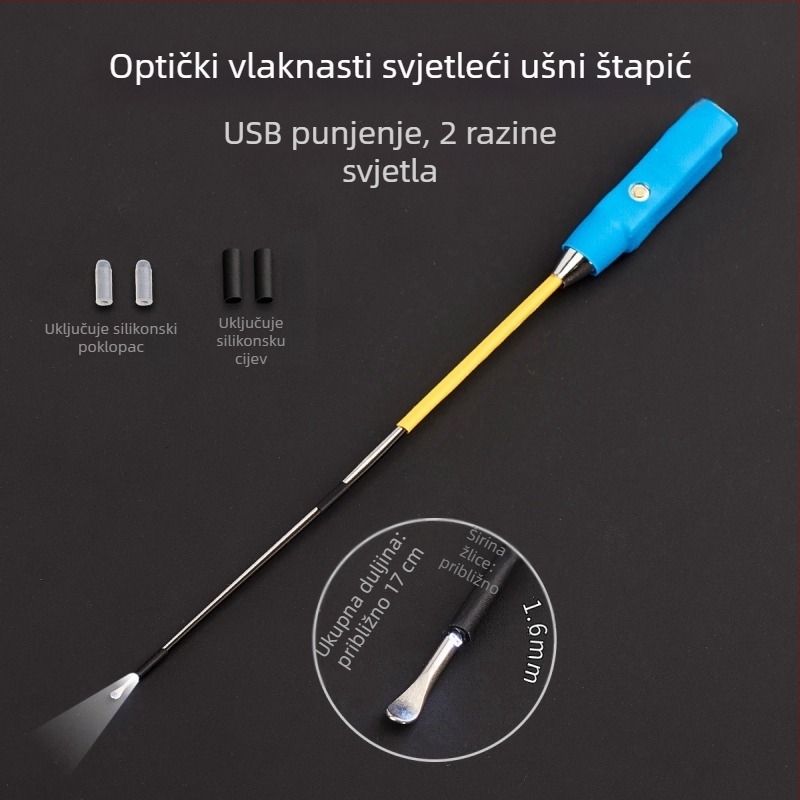 Shunwanjia svjetleća žlica za uho s vizualnim endoskopom, USB punjenje, nehrđajući čelik