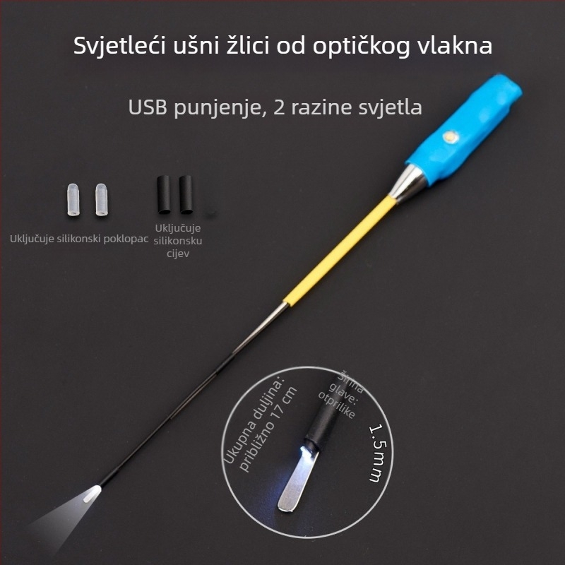 Shunwanjia svjetleća žlica za uho s vizualnim endoskopom, USB punjenje, nehrđajući čelik