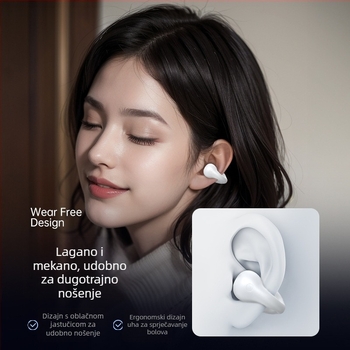 Bluetooth slušalice s koštanom provodljivošću, klips-on, bežične, doseg 15 m, trajanje baterije >8 h, Bluetooth 5.0, podrška pozivima i glazbi