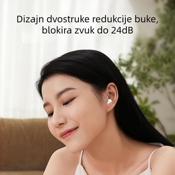 Bežične ušne slušalice Bluetooth 5.3, domet 10 m, trajanje baterije 4–8 h, smanjenje buke, niska latencija za igranje