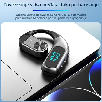 Bluetooth slušalica s prijenosom zraka za jedno uho, nosiva oko uha, Bluetooth 5.5, domet 10 m, trajanje baterije >8 h