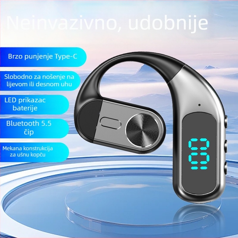 Bluetooth slušalica s prijenosom zraka za jedno uho, nosiva oko uha, Bluetooth 5.5, domet 10 m, trajanje baterije >8 h
