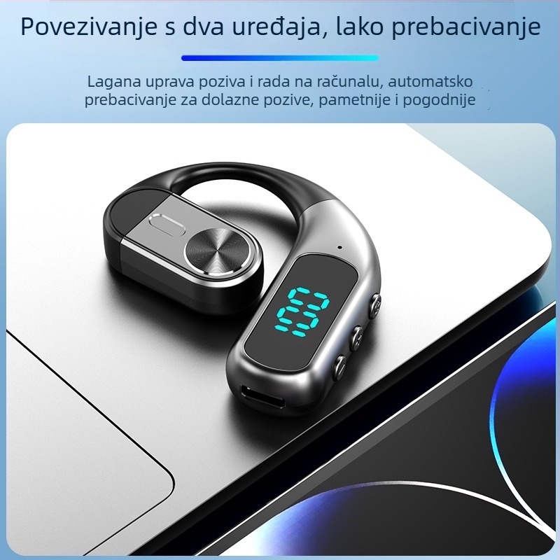 Bluetooth slušalica s prijenosom zraka za jedno uho, nosiva oko uha, Bluetooth 5.5, domet 10 m, trajanje baterije >8 h