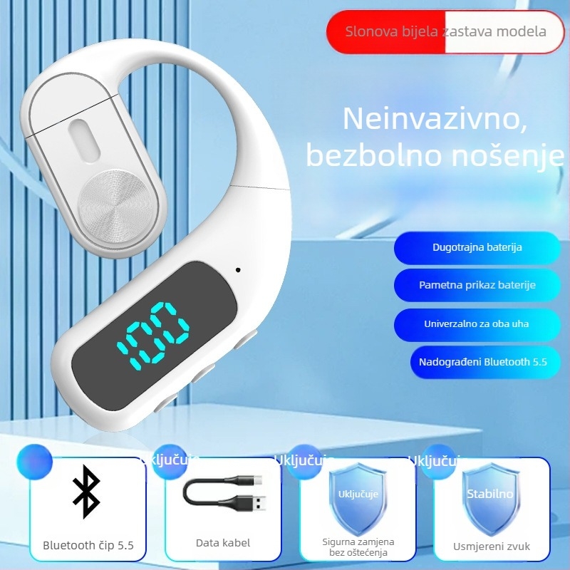 Bluetooth slušalica s prijenosom zraka za jedno uho, nosiva oko uha, Bluetooth 5.5, domet 10 m, trajanje baterije >8 h
