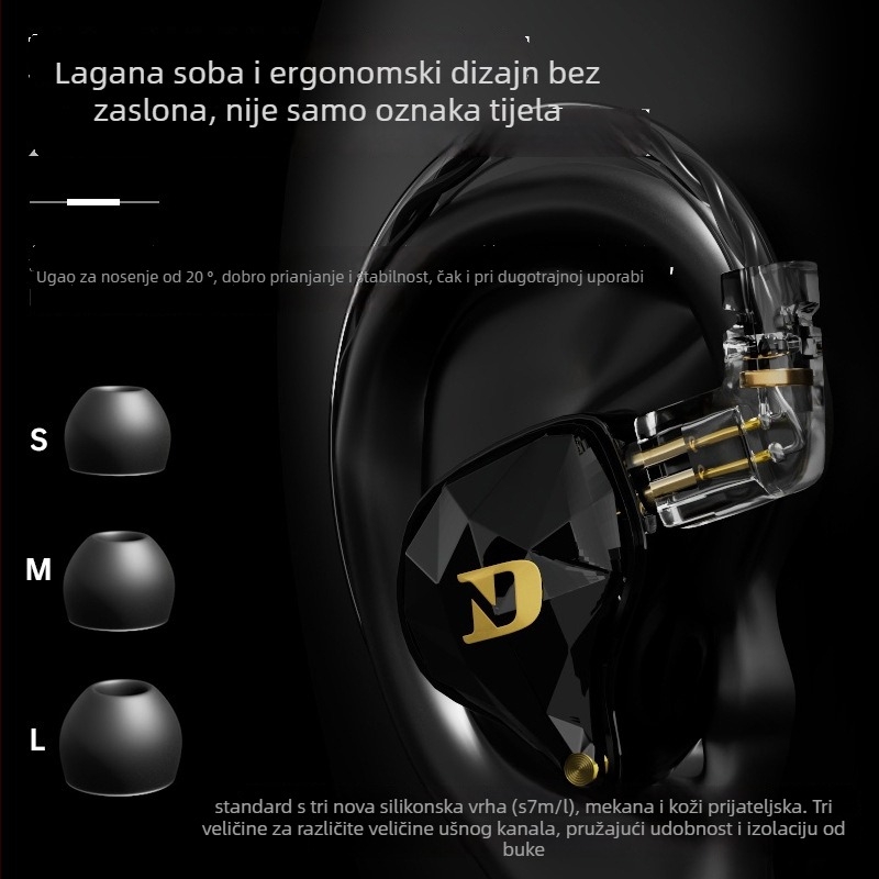 In-ear žične slušalice s izmjenjivim kabelom, mikrofon, 3,5 mm L-oblik priključak, 10 mm driver, 20–40000 Hz, 1,25 m kabel