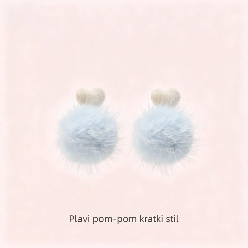 Naušnice s pomponom od mink krzna, 925 srebrni postovi, srcolik oblik, za žene, fir and sail