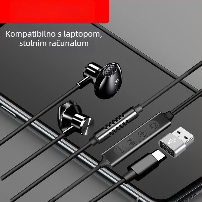 Kar karaoke slušalice s ugrađenom zvučnom kartom i mikrofonom, Type-C priključak, 14,2 mm zvučnici, 1,6 m kabel, žične