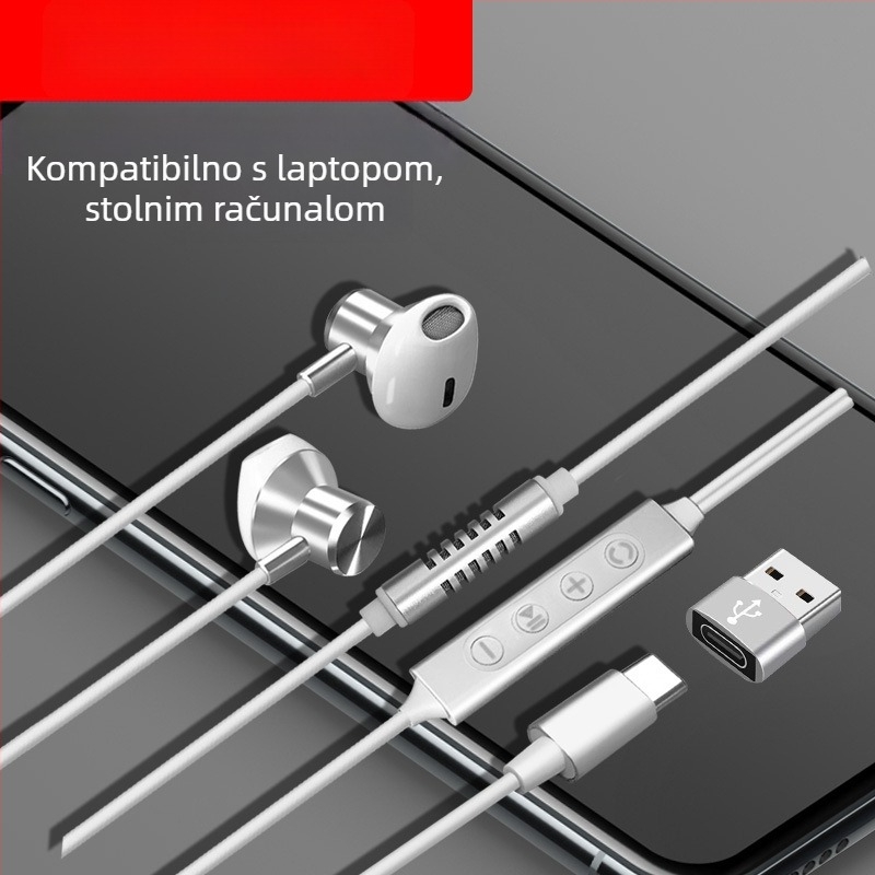 Kar karaoke slušalice s ugrađenom zvučnom kartom i mikrofonom, Type-C priključak, 14,2 mm zvučnici, 1,6 m kabel, žične