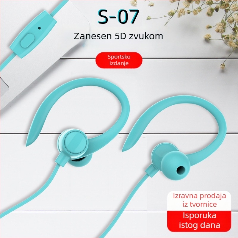 Žičane sportske in-ear slušalice S-07, 3,5 mm priključak, raspon 20–2000 Hz, impedancija 32 Ω, ugrađeni mikrofon