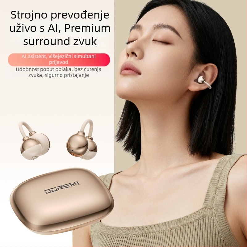 Bluetooth slušalice s kostnom kondukcijom, klipsa za uho, otvoreni dizajn, sportski stil, AI prijevod i simultani prijevod, trajanje baterije 0–4 sata