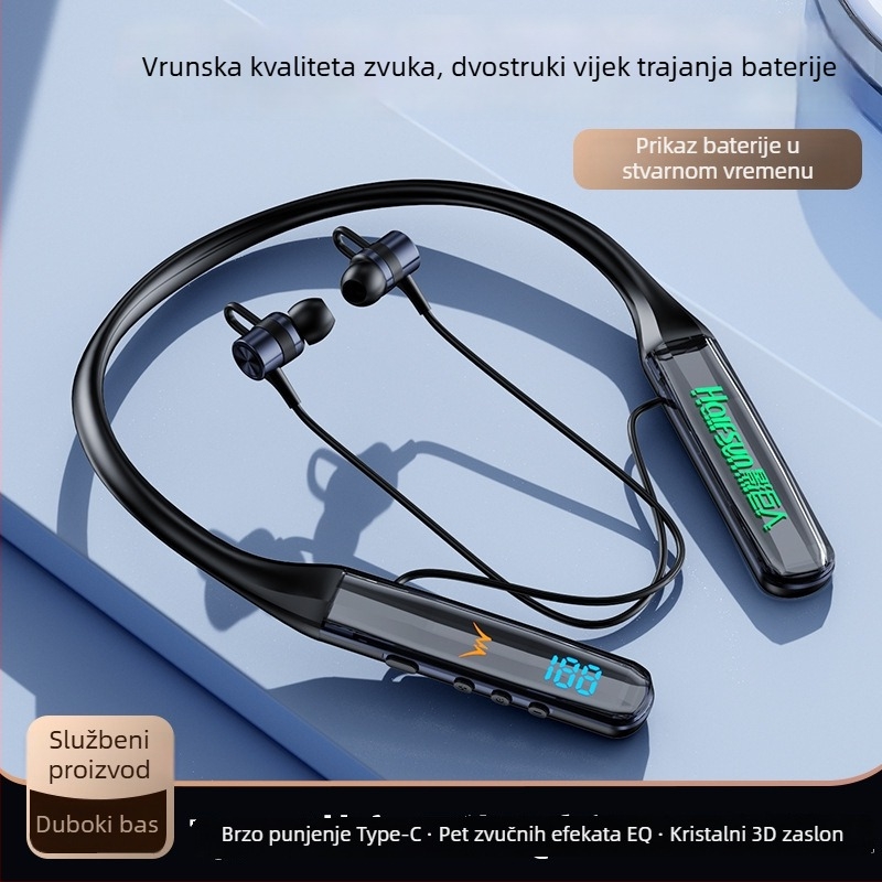 Bežične Bluetooth slušalice za vrat s digitalnim zaslonom, Bluetooth 5.4, doseg 10 m, stereo, više od 8 sati trajanja