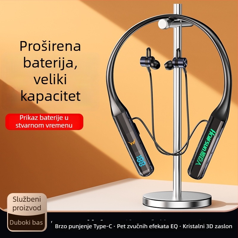 Bežične Bluetooth slušalice za vrat s digitalnim zaslonom, Bluetooth 5.4, doseg 10 m, stereo, više od 8 sati trajanja