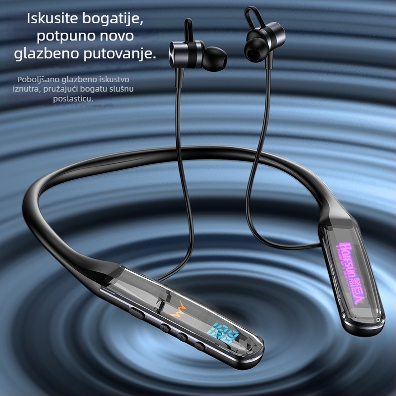 Bežične Bluetooth slušalice za vrat s digitalnim zaslonom, Bluetooth 5.4, doseg 10 m, stereo, više od 8 sati trajanja